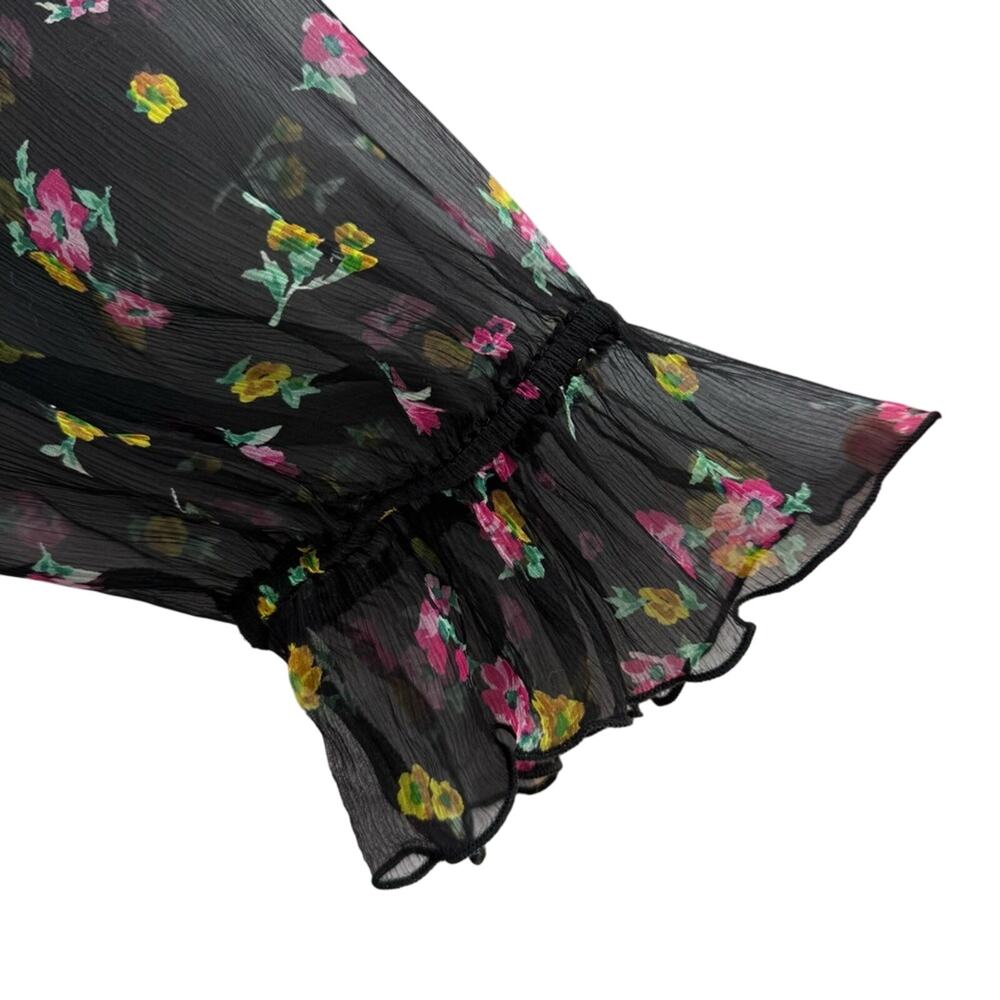 Johnny Was Jade Fernanda Silk Peasant Romantic Sheer Floral Ruffle Blouse Size L - Picture 9 of 14